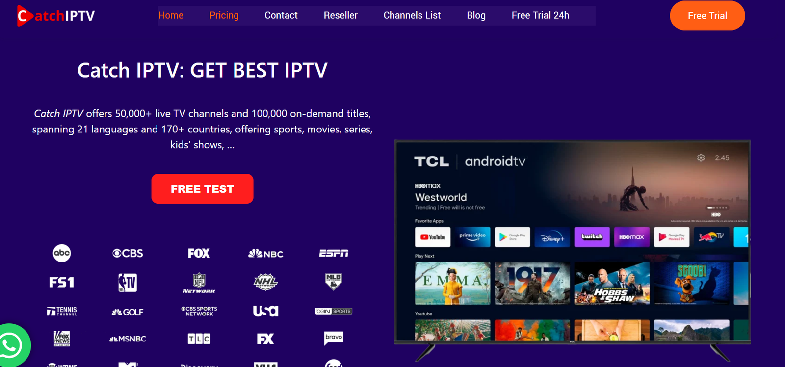 catchiptv.com IPTV provider screenshot